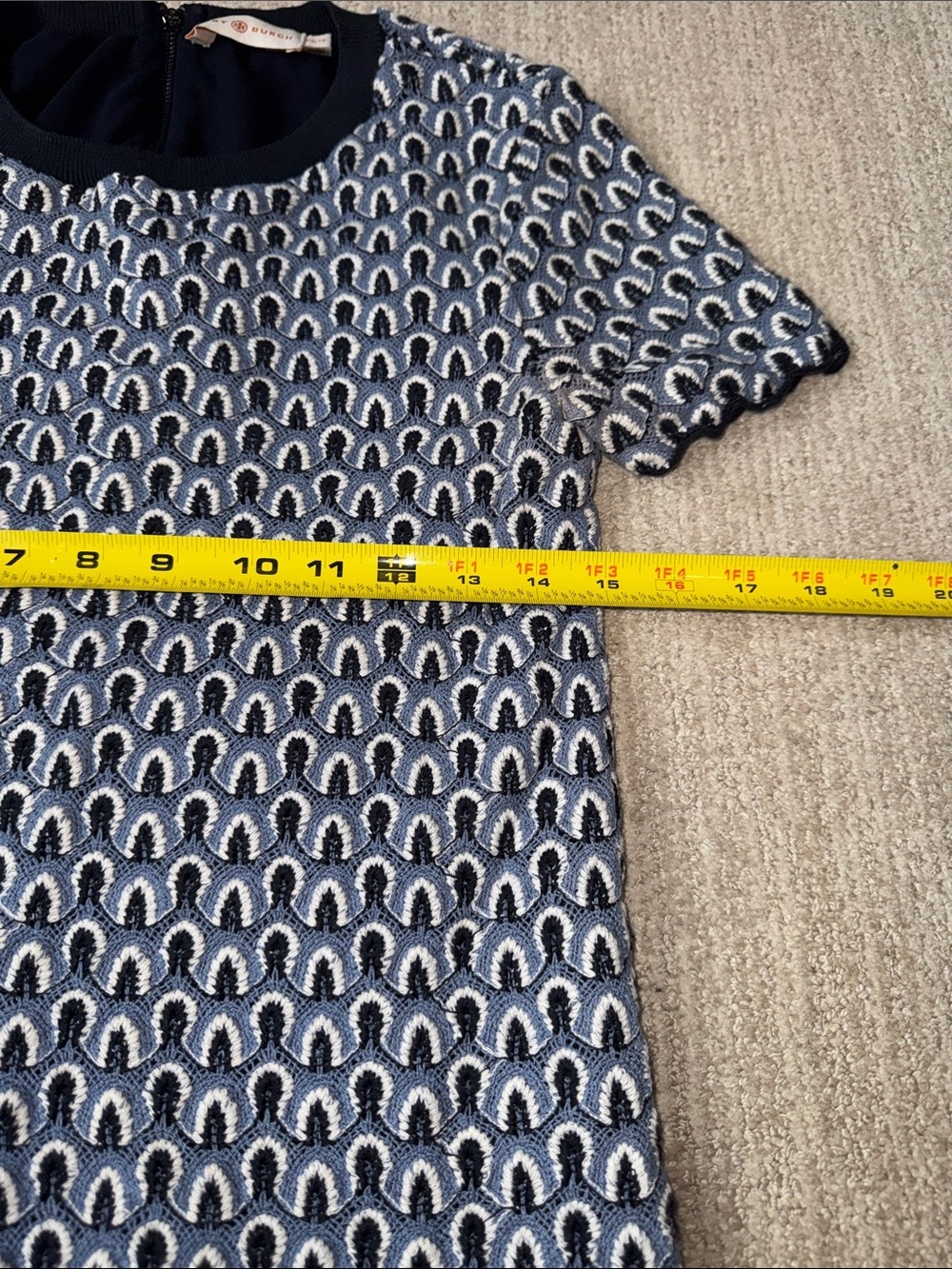 Tory Burch Beverly Dress Women XS Blue Feather Crochet Cotton Lined Mini - Picture 4 of 13